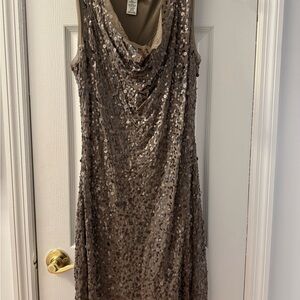 Max Studio Gold Sequin Sheath Dress Sleeveless Cowl Neck